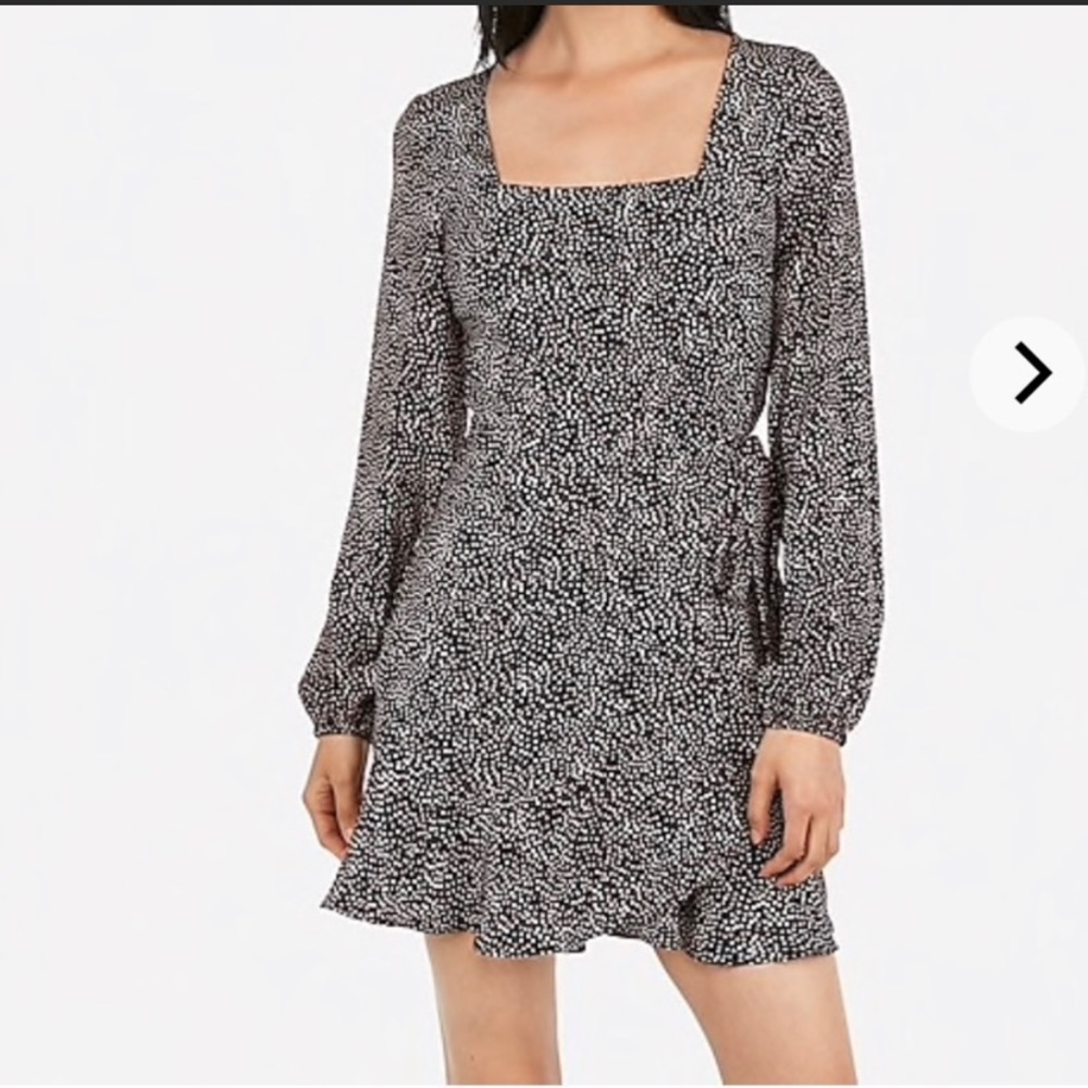 Express Dotted Square Neck Ruffle Wrap Dress (S) - image 1